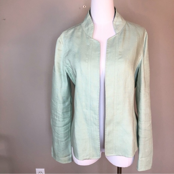Pastel mint green 100% linen open front Summer blazer size 10 - Picture 3 of 10